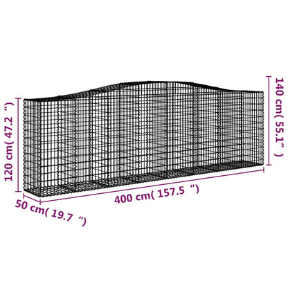 Gabione mit Hochbogen 400x50x120/140 cm Verzinktes Eisen - Pazzar.ch