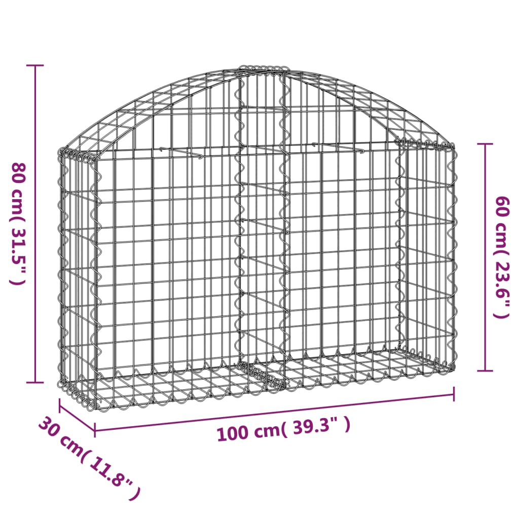 Gabione mit Hochbogen 100x30x60/80 cm Verzinktes Eisen - Pazzar.ch
