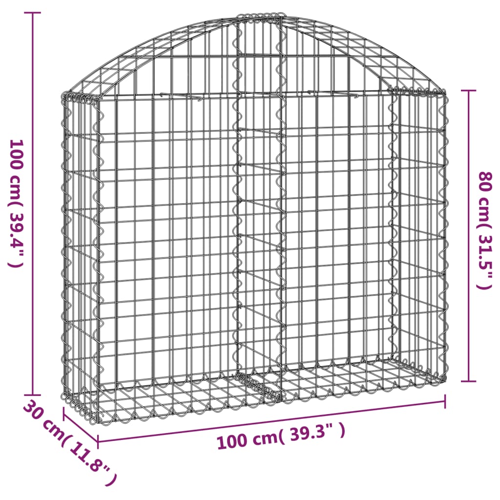 Gabione mit Hochbogen 100x30x80/100 cm Verzinktes Eisen - Pazzar.ch
