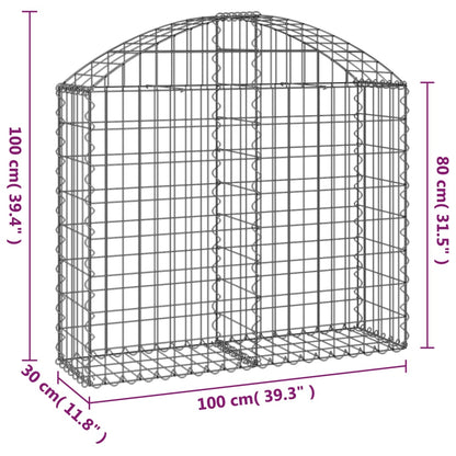 Gabione mit Hochbogen 100x30x80/100 cm Verzinktes Eisen - Pazzar.ch