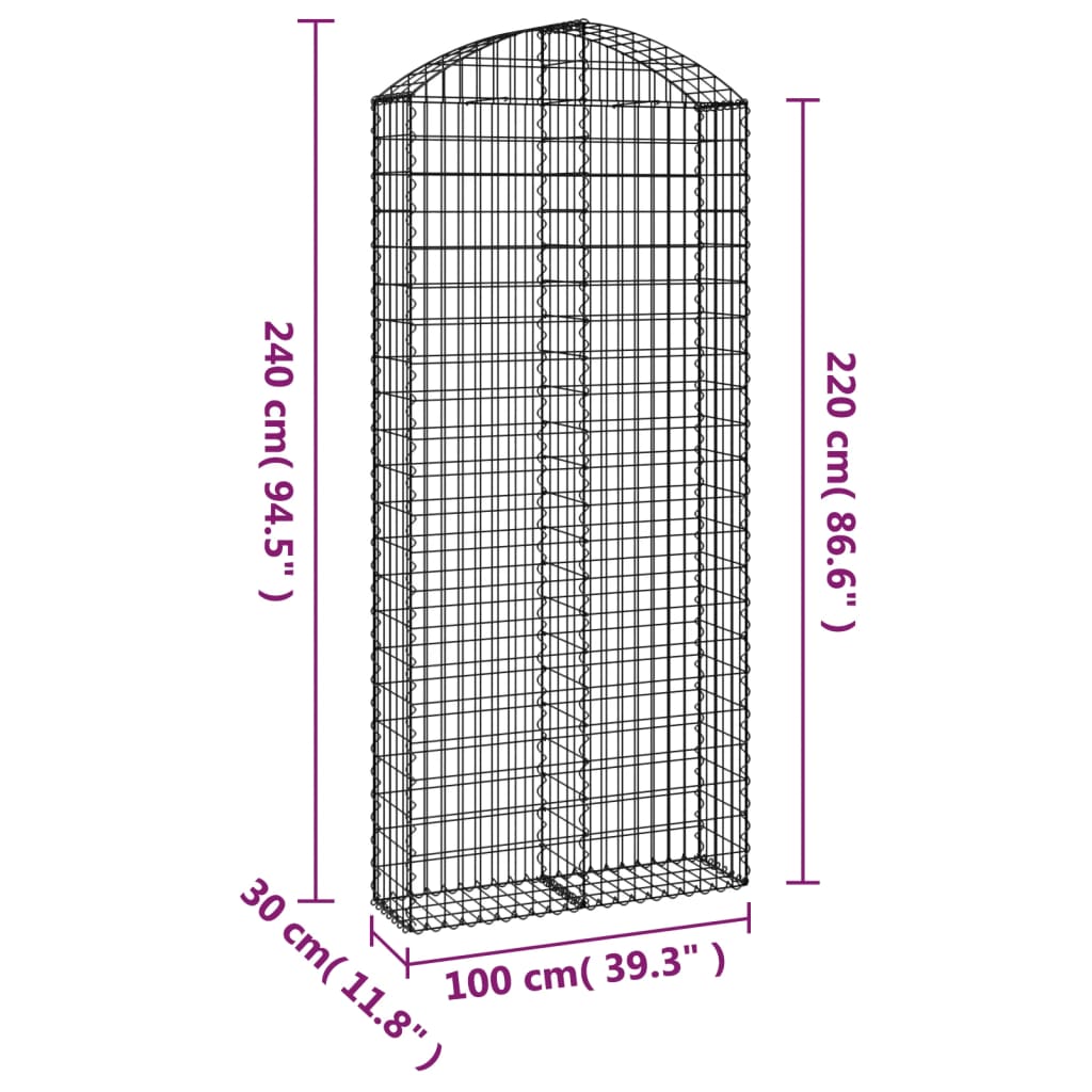 Gabione mit Hochbogen 100x30x220/240 cm Verzinktes Eisen - Pazzar.ch