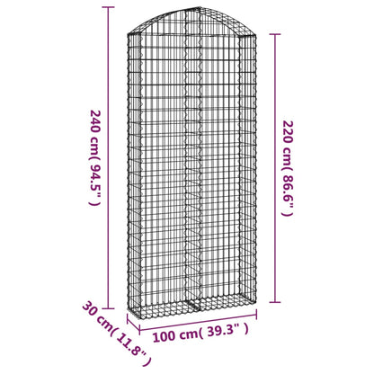 Gabione mit Hochbogen 100x30x220/240 cm Verzinktes Eisen - Pazzar.ch
