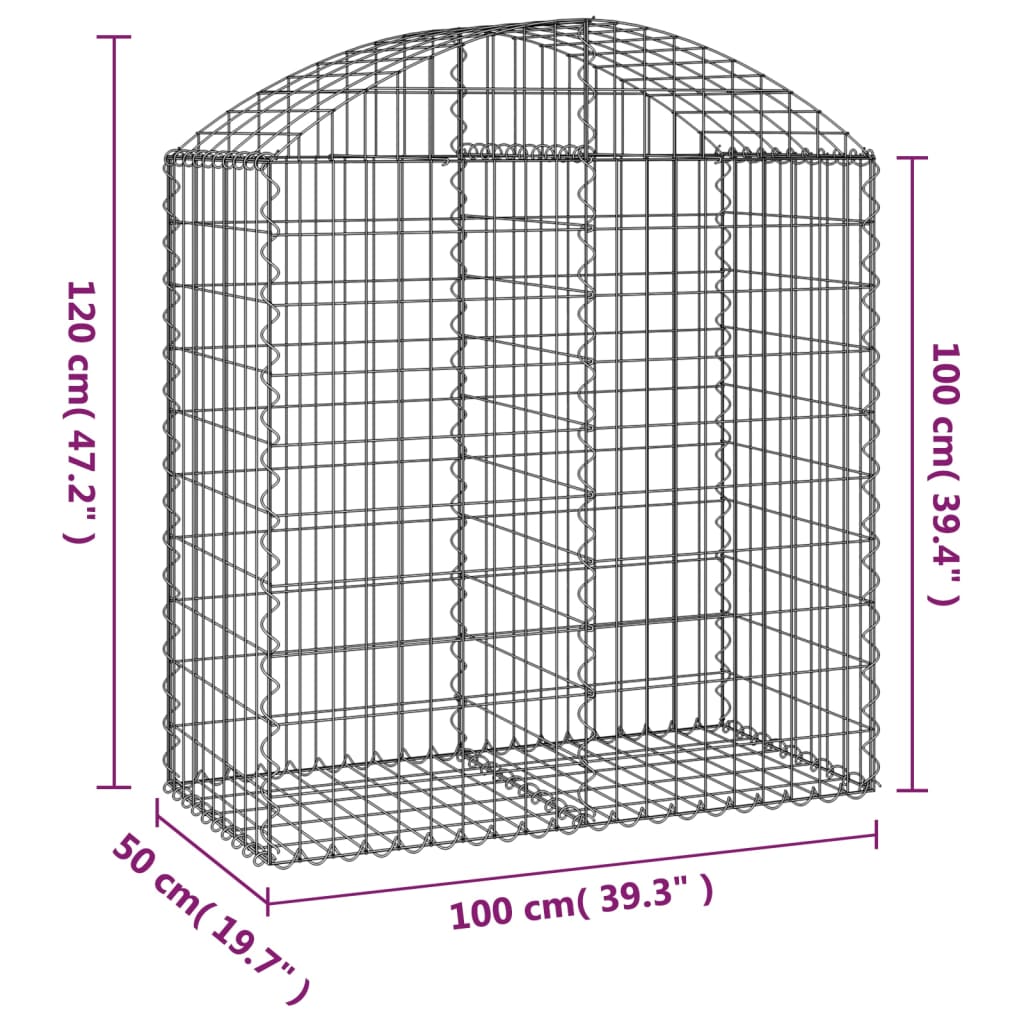 Gabione mit Hochbogen 100x50x100/120 cm Verzinktes Eisen - Pazzar.ch