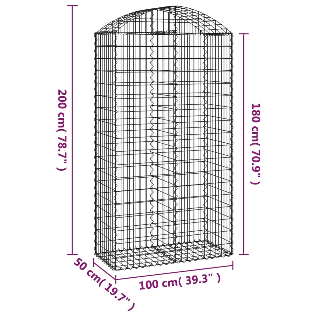 Gabione mit Hochbogen 100x50x180/200 cm Verzinktes Eisen - Pazzar.ch