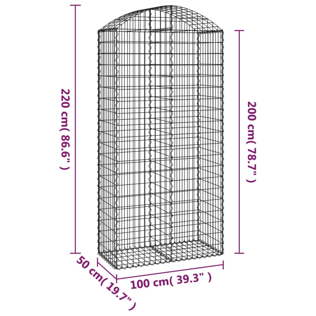 Gabione mit Hochbogen 100x50x200/220 cm Verzinktes Eisen - Pazzar.ch