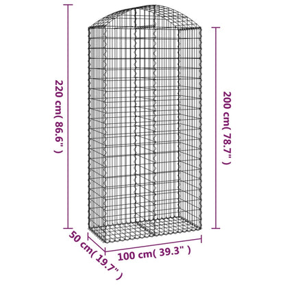 Gabione mit Hochbogen 100x50x200/220 cm Verzinktes Eisen - Pazzar.ch