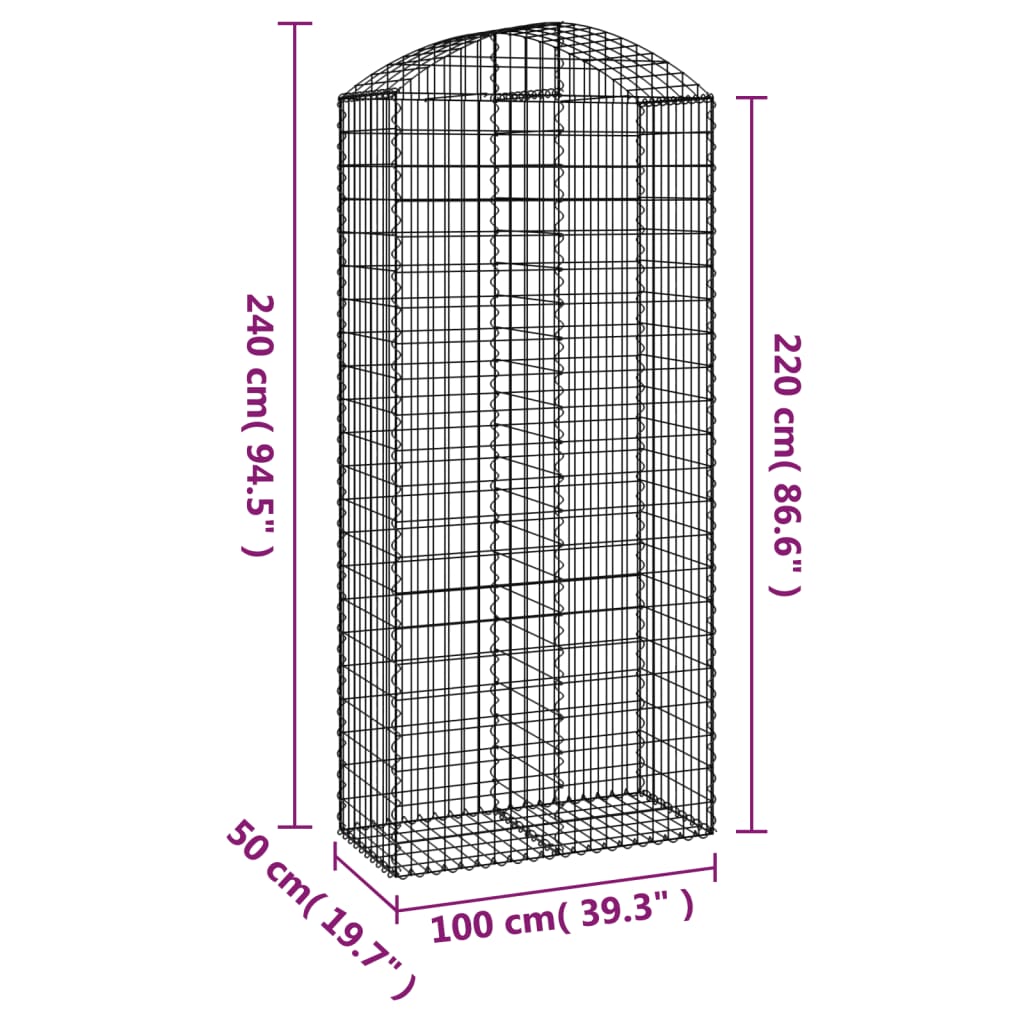 Gabione mit Hochbogen 100x50x220/240 cm Verzinktes Eisen - Pazzar.ch