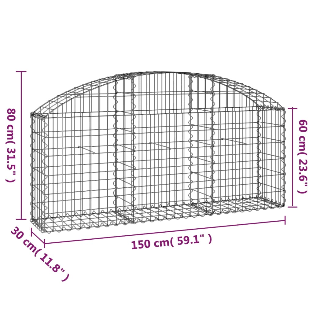 Gabione mit Hochbogen 150x30x60/80 cm Verzinktes Eisen - Pazzar.ch