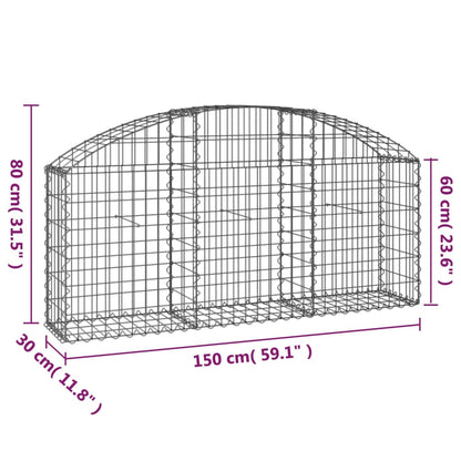 Gabione mit Hochbogen 150x30x60/80 cm Verzinktes Eisen - Pazzar.ch