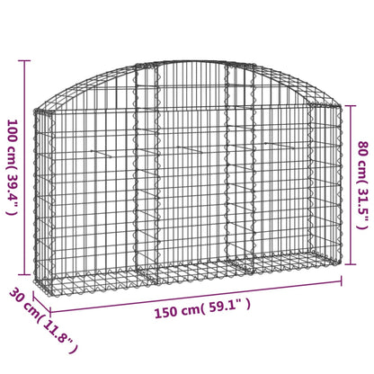 Gabione mit Hochbogen 150x30x80/100 cm Verzinktes Eisen - Pazzar.ch