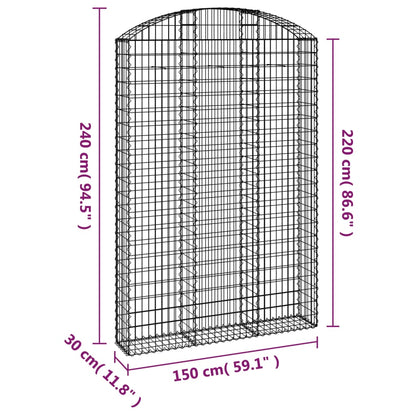 Gabione mit Hochbogen 150x30x220/240 cm Verzinktes Eisen - Pazzar.ch