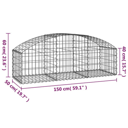 Gabione mit Hochbogen 150x50x40/60 cm Verzinktes Eisen - Pazzar.ch