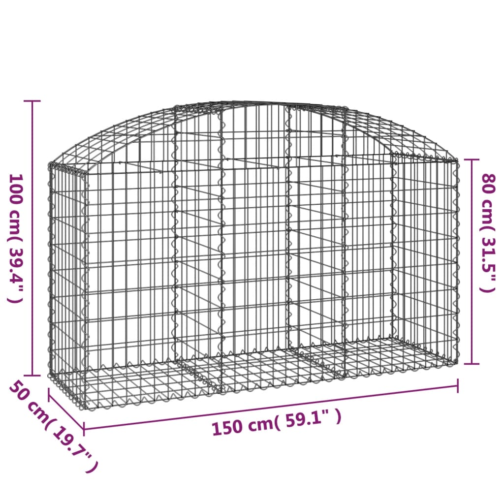 Gabione mit Hochbogen 150x50x80/100 cm Verzinktes Eisen - Pazzar.ch