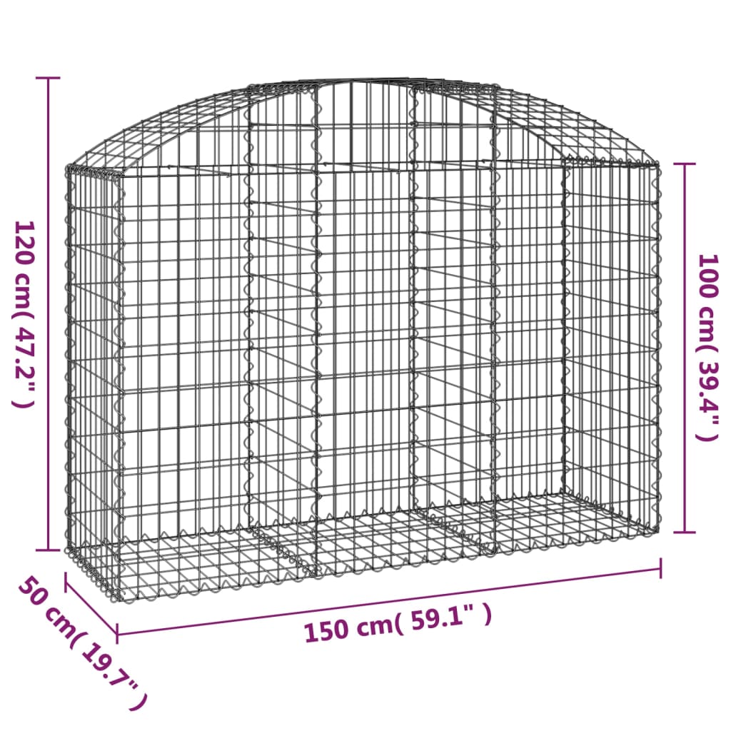 Gabione mit Hochbogen 150x50x100/120 cm Verzinktes Eisen - Pazzar.ch
