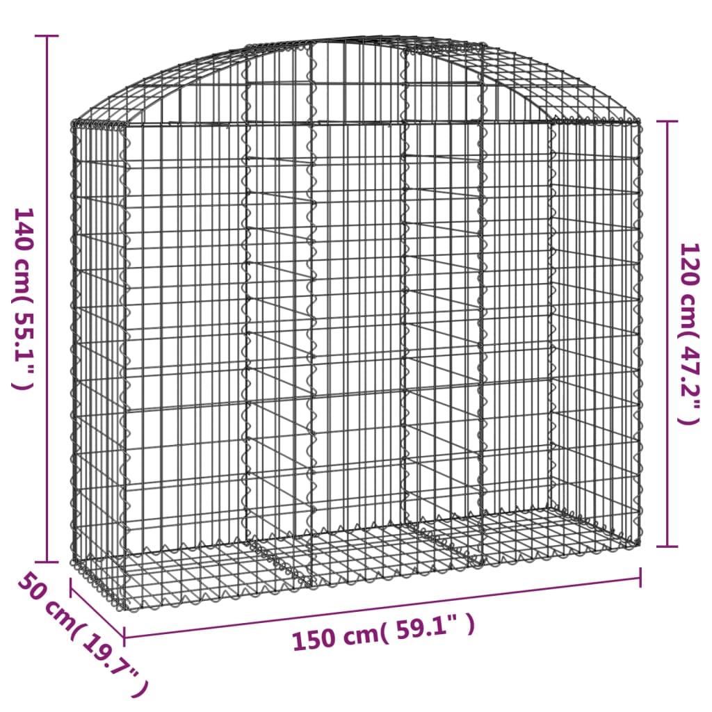 Gabione mit Hochbogen 150x50x120/140 cm Verzinktes Eisen - Pazzar.ch