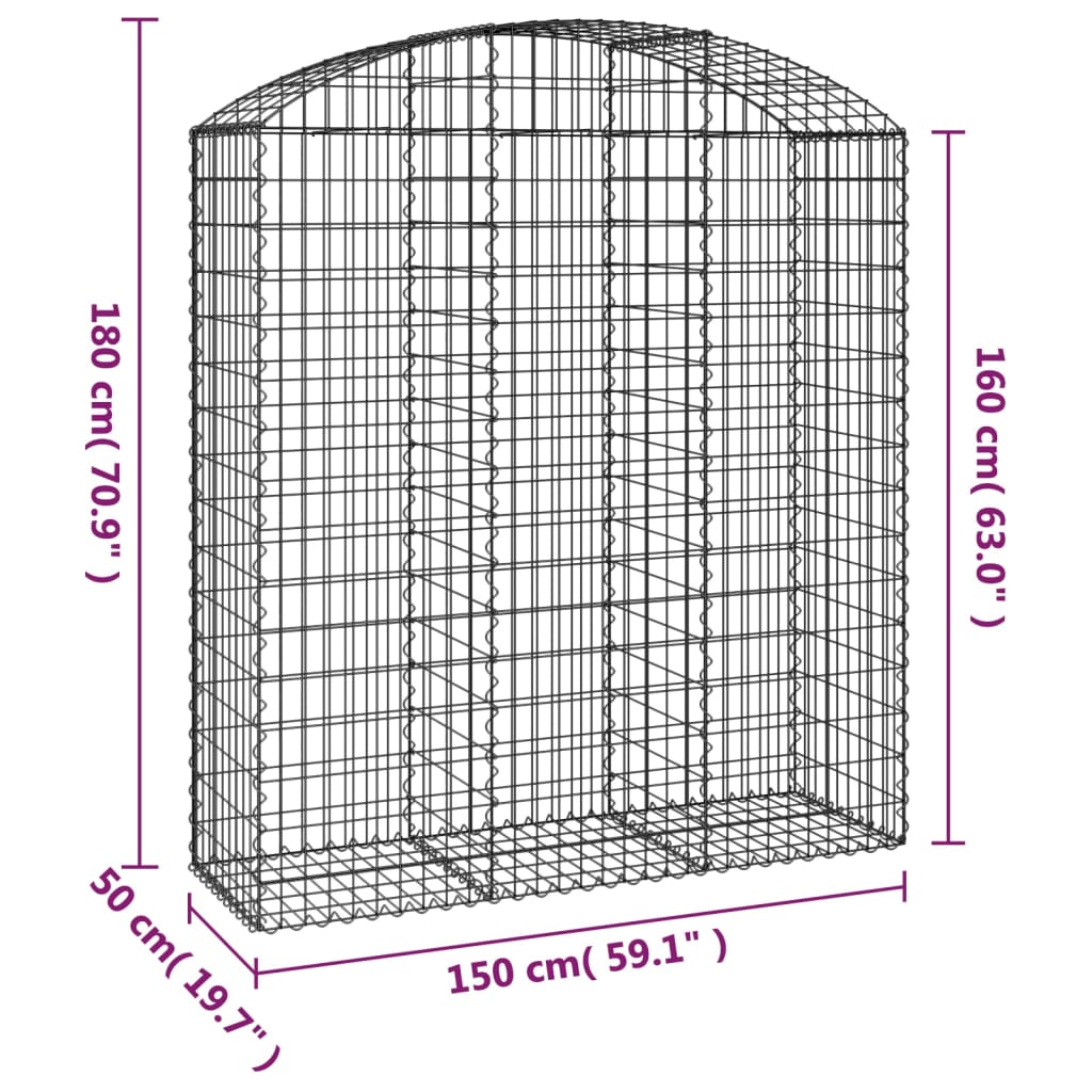 Gabione mit Hochbogen 150x50x160/180 cm Verzinktes Eisen - Pazzar.ch