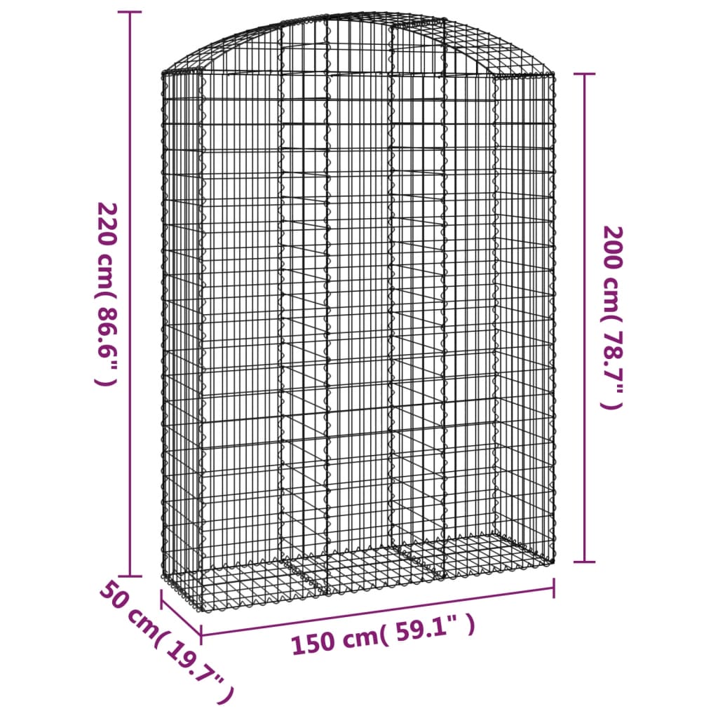 Gabione mit Hochbogen 150x50x200/220 cm Verzinktes Eisen - Pazzar.ch