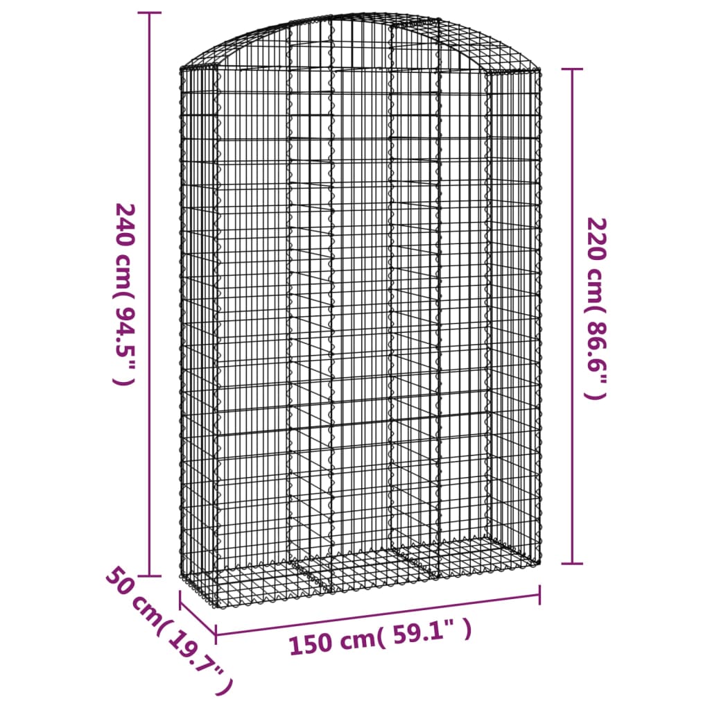 Gabione mit Hochbogen 150x50x220/240 cm Verzinktes Eisen - Pazzar.ch