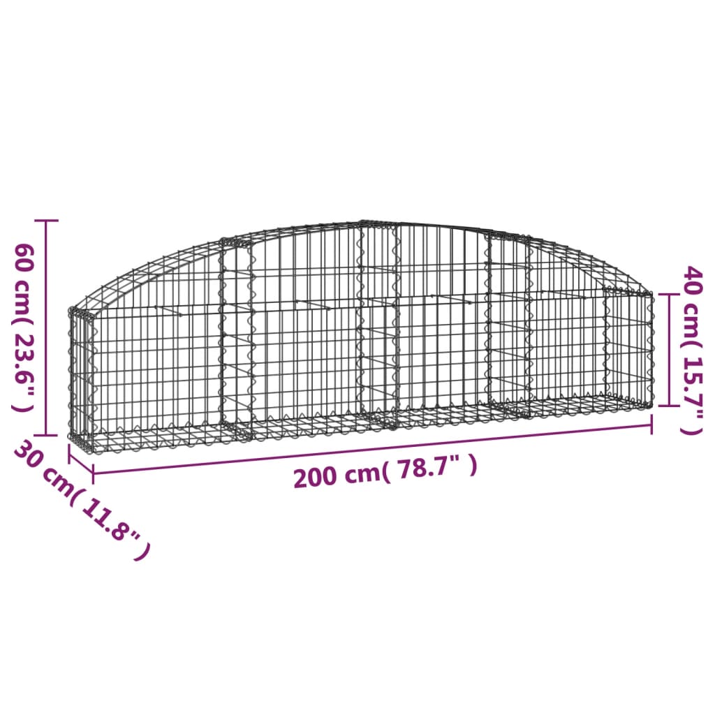 Gabione mit Hochbogen 200x30x40/60 cm Verzinktes Eisen - Pazzar.ch