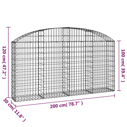 Gabione mit Hochbogen 200x30x100/120 cm Verzinktes Eisen - Pazzar.ch