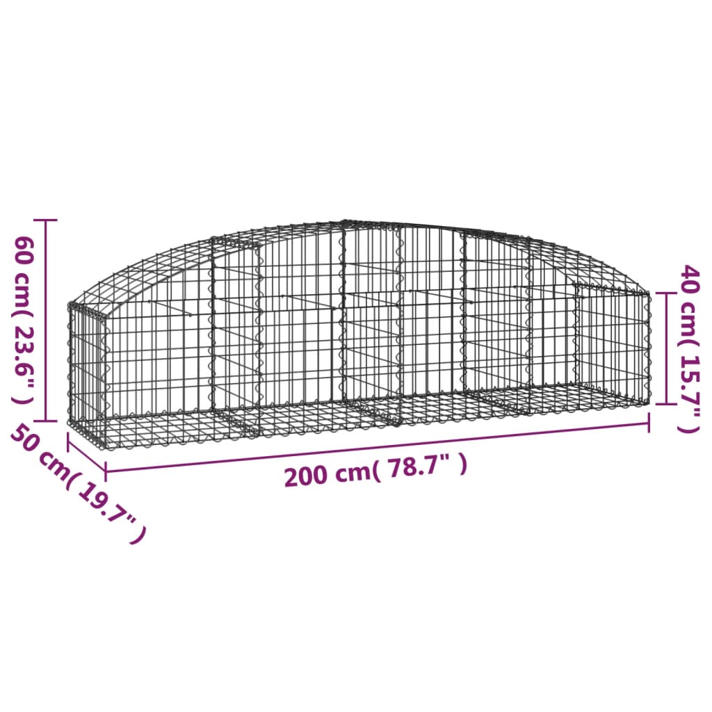 Gabione mit Hochbogen 200x50x40/60 cm Verzinktes Eisen - Pazzar.ch