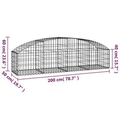 Gabione mit Hochbogen 200x50x40/60 cm Verzinktes Eisen - Pazzar.ch
