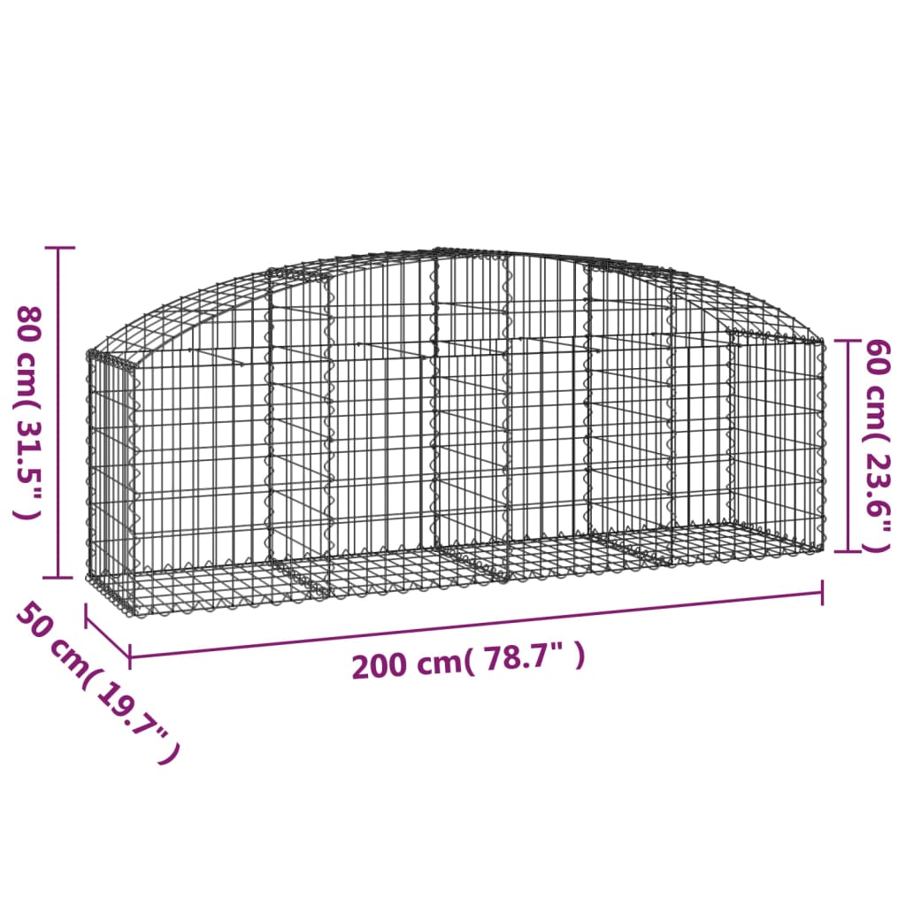 Gabione mit Hochbogen 200x50x60/80 cm Verzinktes Eisen - Pazzar.ch