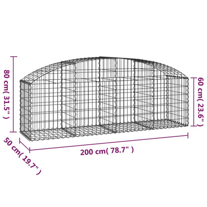 Gabione mit Hochbogen 200x50x60/80 cm Verzinktes Eisen - Pazzar.ch