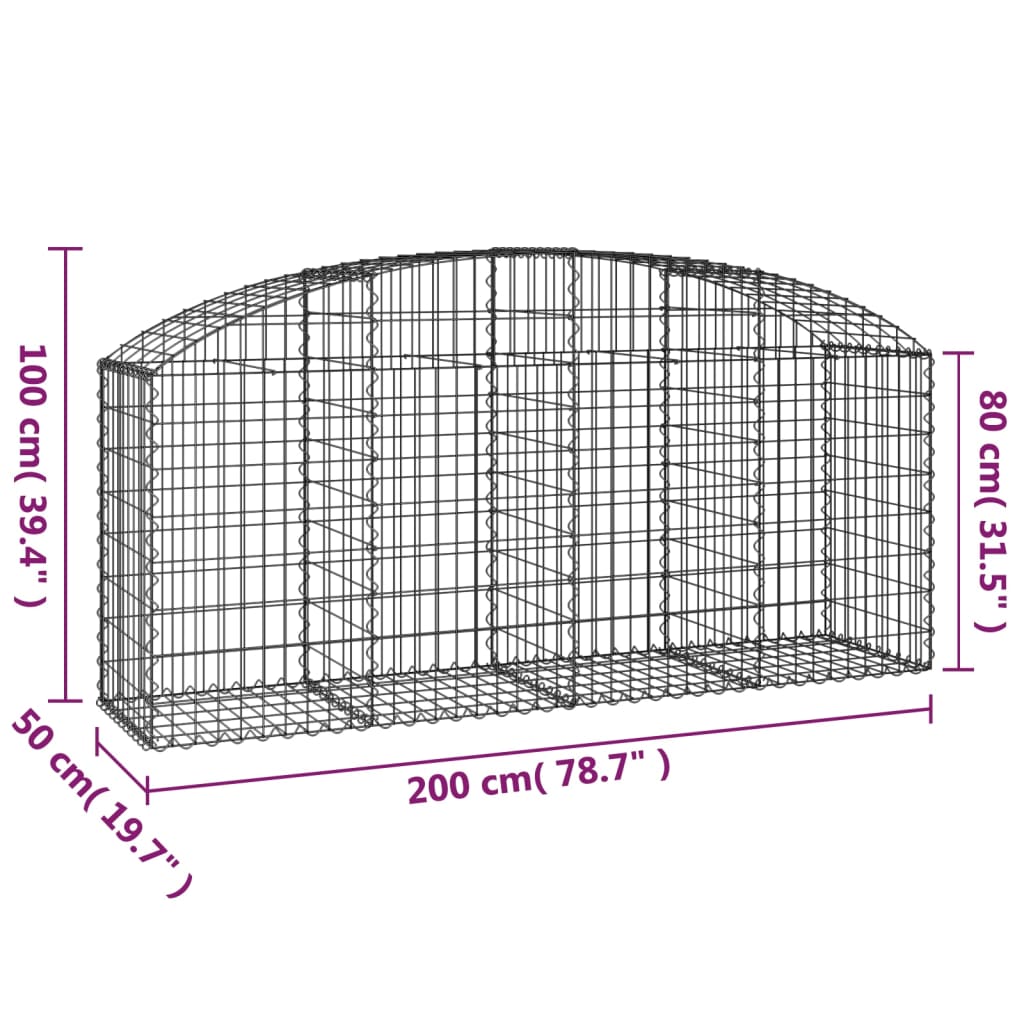 Gabione mit Hochbogen 200x50x80/100 cm Verzinktes Eisen - Pazzar.ch