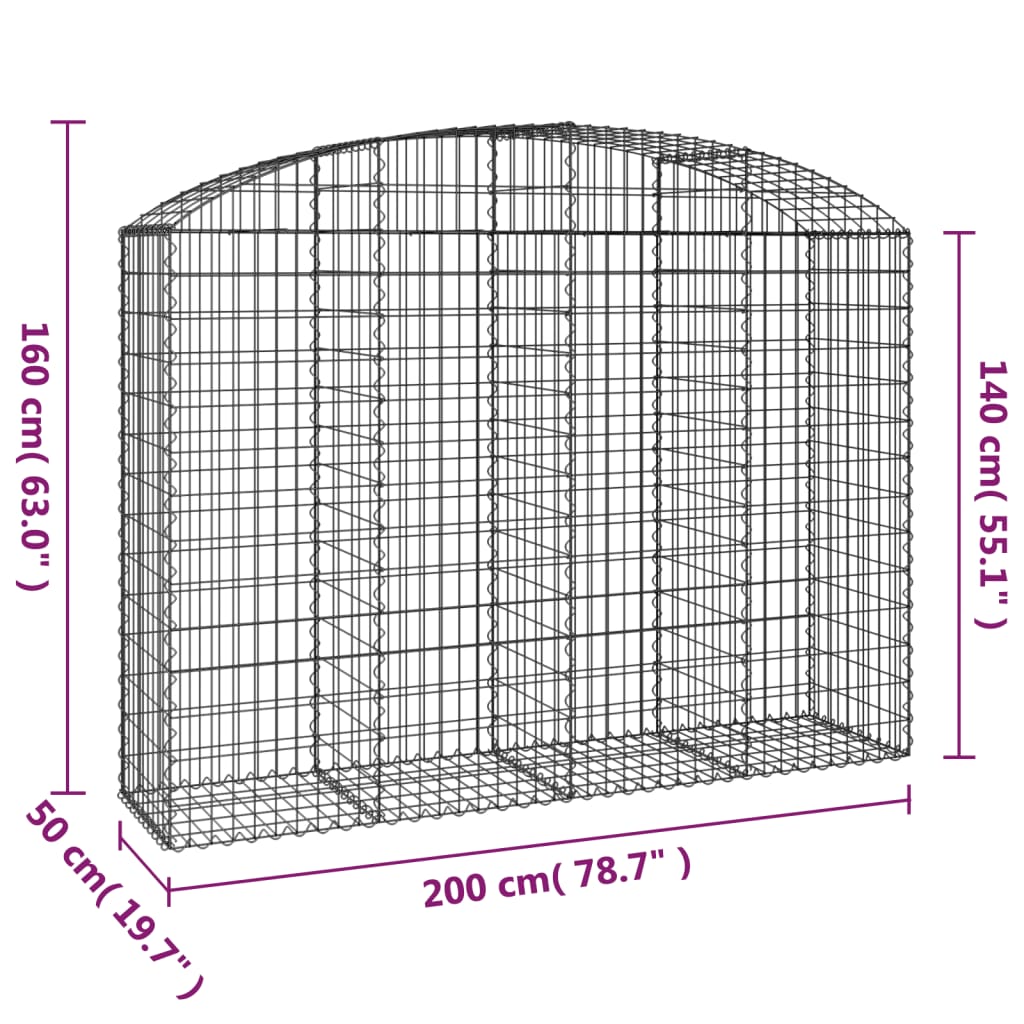 Gabione mit Hochbogen 200x50x140/160 cm Verzinktes Eisen - Pazzar.ch