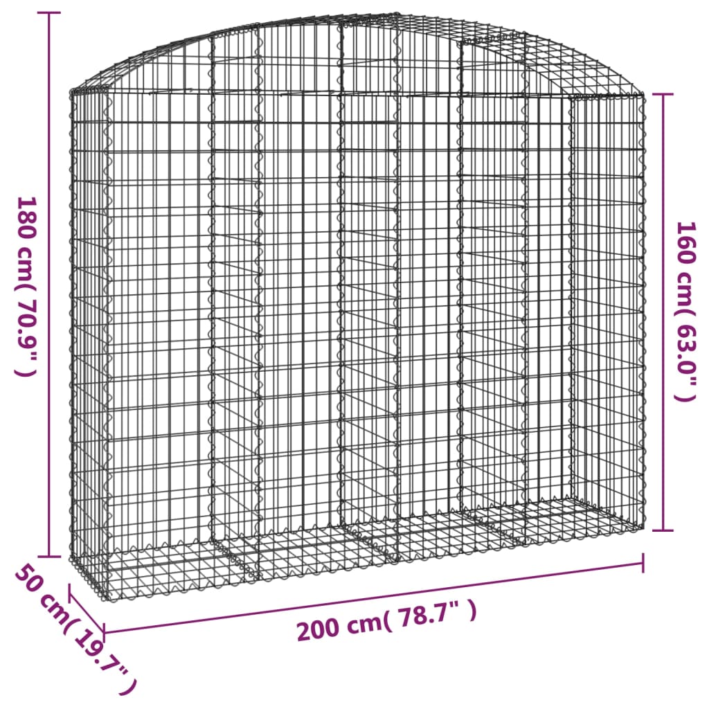 Gabione mit Hochbogen 200x50x160/180 cm Verzinktes Eisen - Pazzar.ch