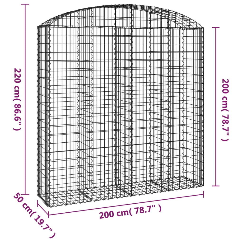 Gabione mit Hochbogen 200x50x200/220 cm Verzinktes Eisen - Pazzar.ch