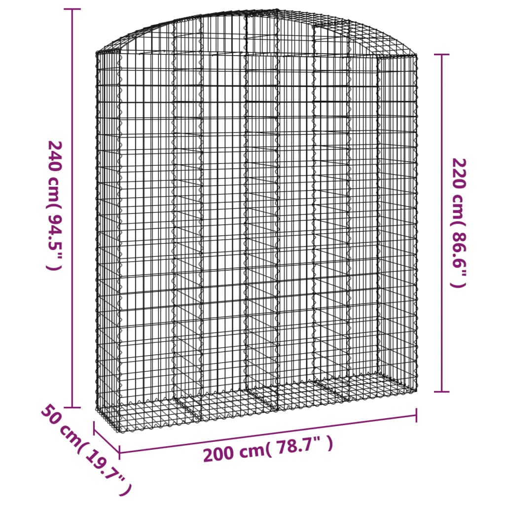 Gabione mit Hochbogen 200x50x220/240 cm Verzinktes Eisen - Pazzar.ch