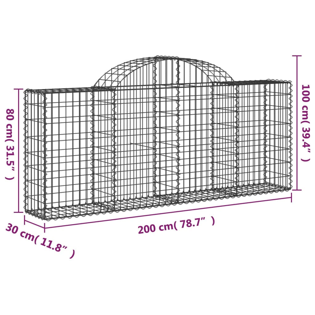 Gabione mit Hochbogen 200x30x80/100 cm Verzinktes Eisen - Pazzar.ch