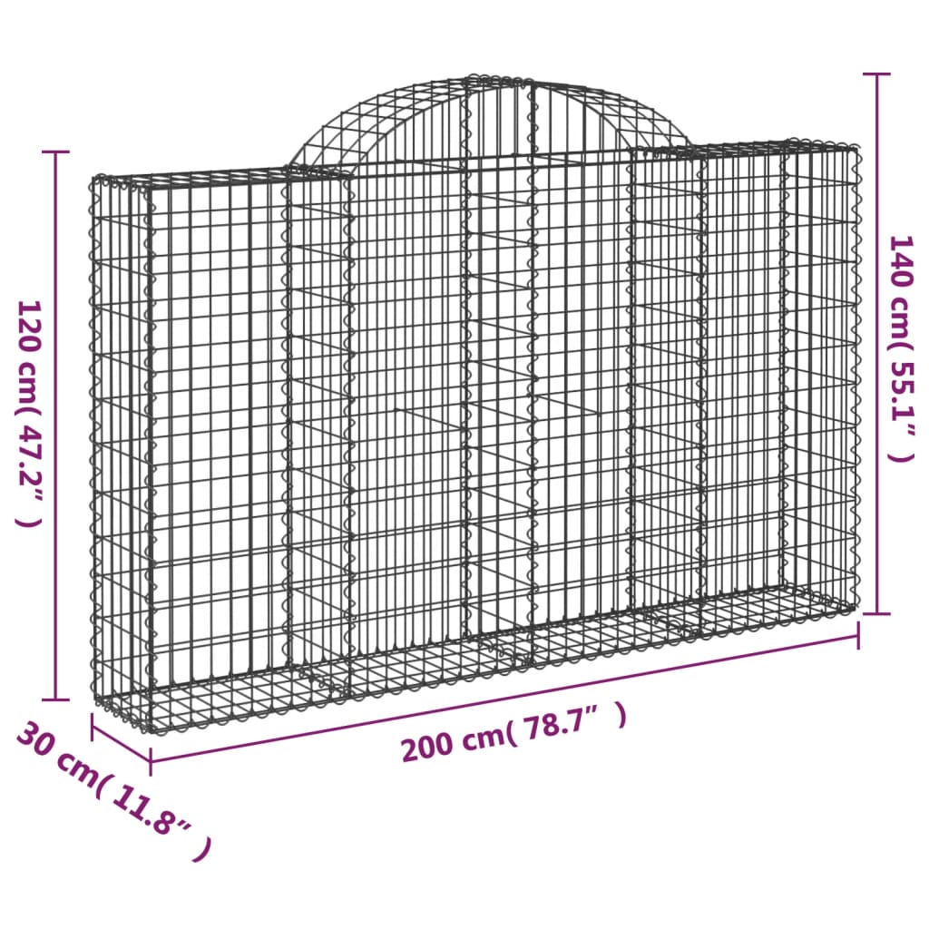 Gabione mit Hochbogen 200x30x120/140 cm Verzinktes Eisen - Pazzar.ch