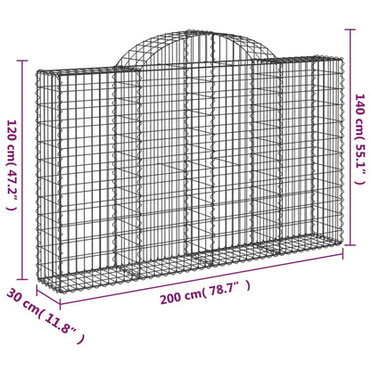 Gabione mit Hochbogen 200x30x120/140 cm Verzinktes Eisen - Pazzar.ch