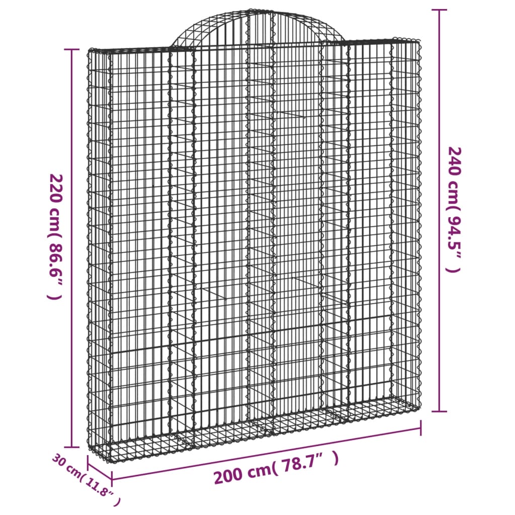 Gabione mit Hochbogen 200x30x220/240 cm Verzinktes Eisen - Pazzar.ch