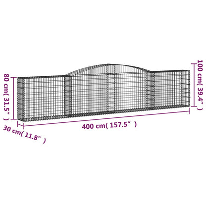 Gabione mit Hochbogen 400x30x80/100 cm Verzinktes Eisen - Pazzar.ch