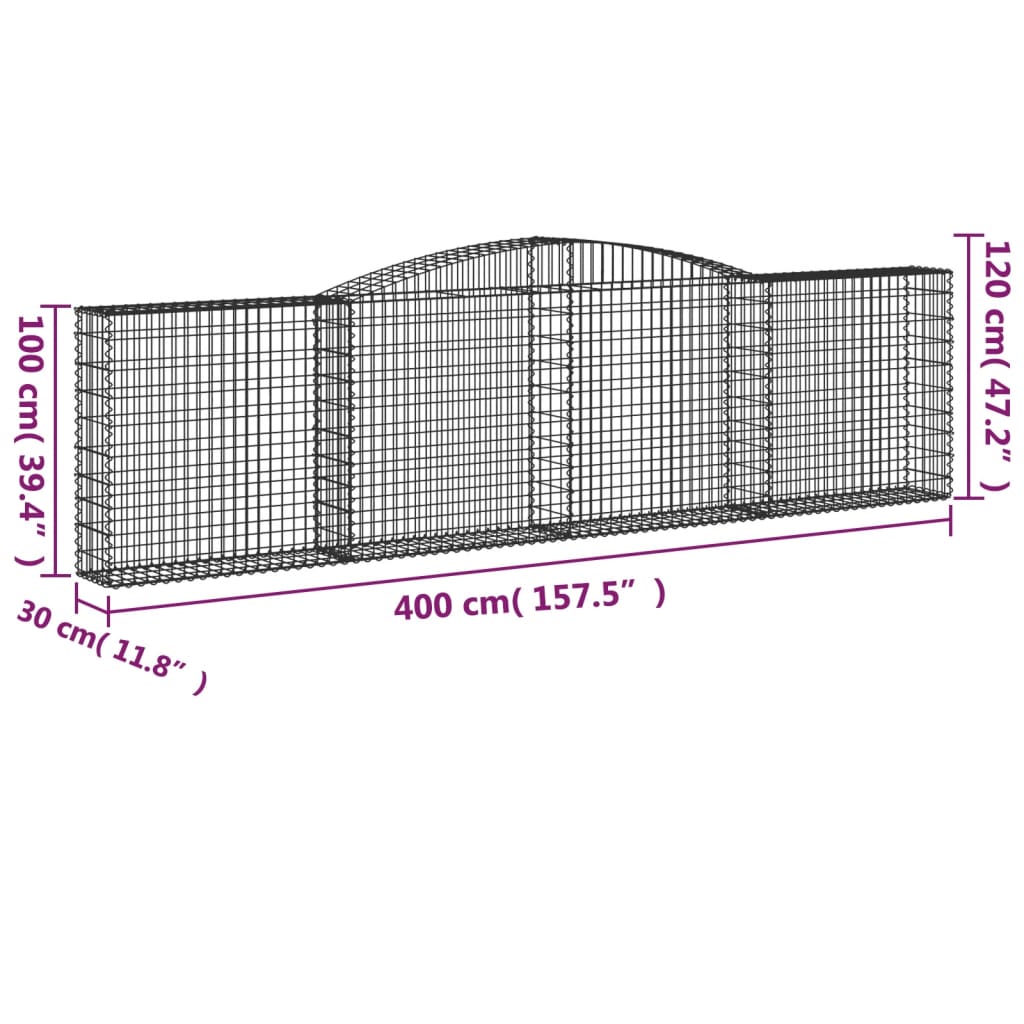 Gabione mit Hochbogen 400x30x100/120 cm Verzinktes Eisen - Pazzar.ch