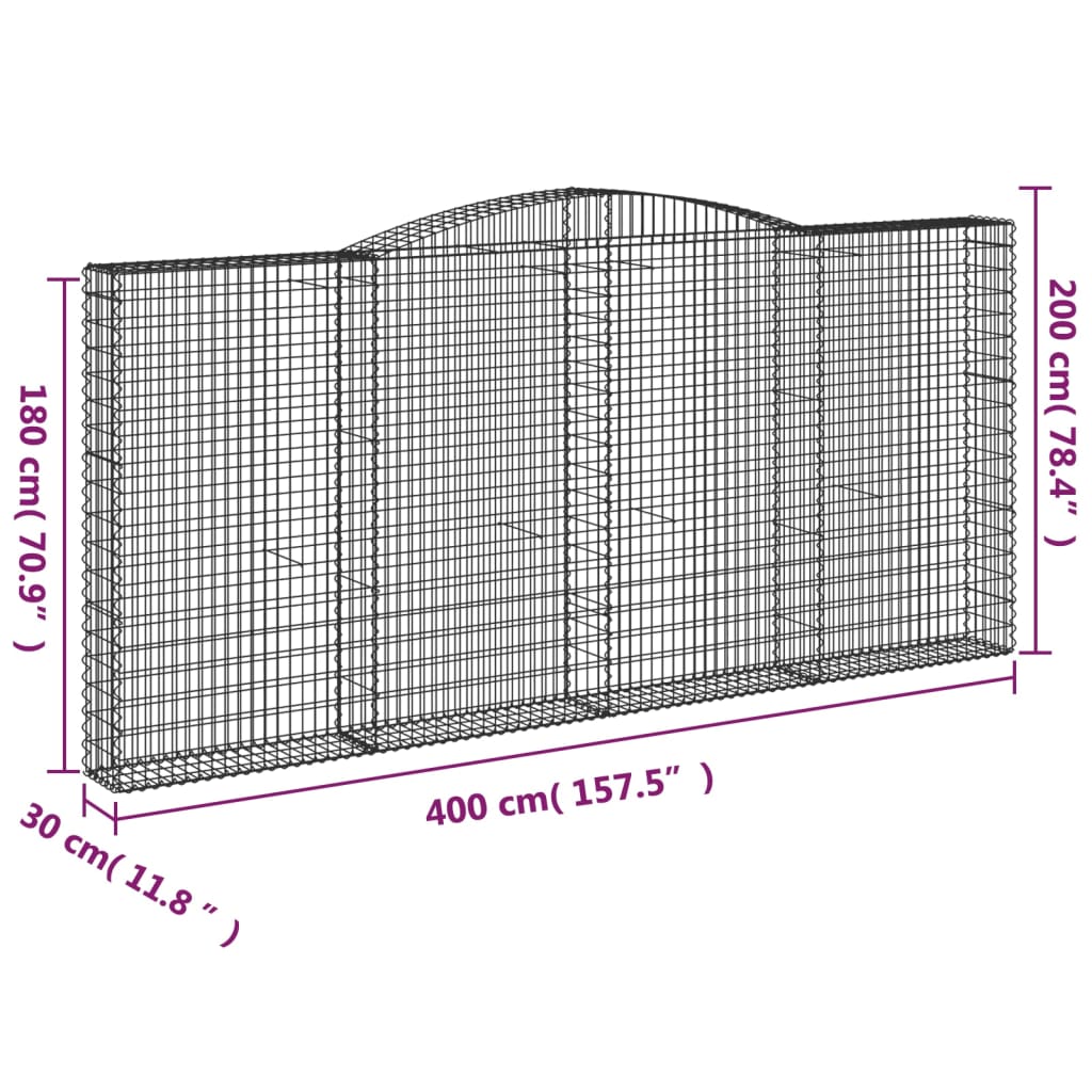 Gabione mit Hochbogen 400x30x180/200 cm Verzinktes Eisen - Pazzar.ch