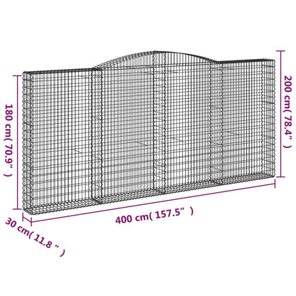 Gabione mit Hochbogen 400x30x180/200 cm Verzinktes Eisen - Pazzar.ch