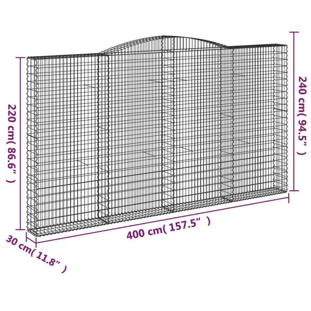 Gabione mit Hochbogen 400x30x220/240 cm Verzinktes Eisen - Pazzar.ch