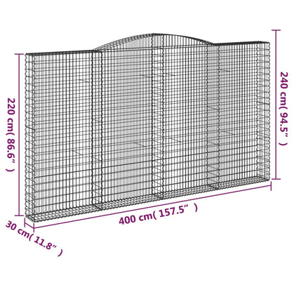 Gabione mit Hochbogen 400x30x220/240 cm Verzinktes Eisen - Pazzar.ch