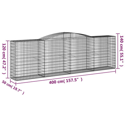 Gabione mit Hochbogen 400x50x120/140 cm Verzinktes Eisen - Pazzar.ch
