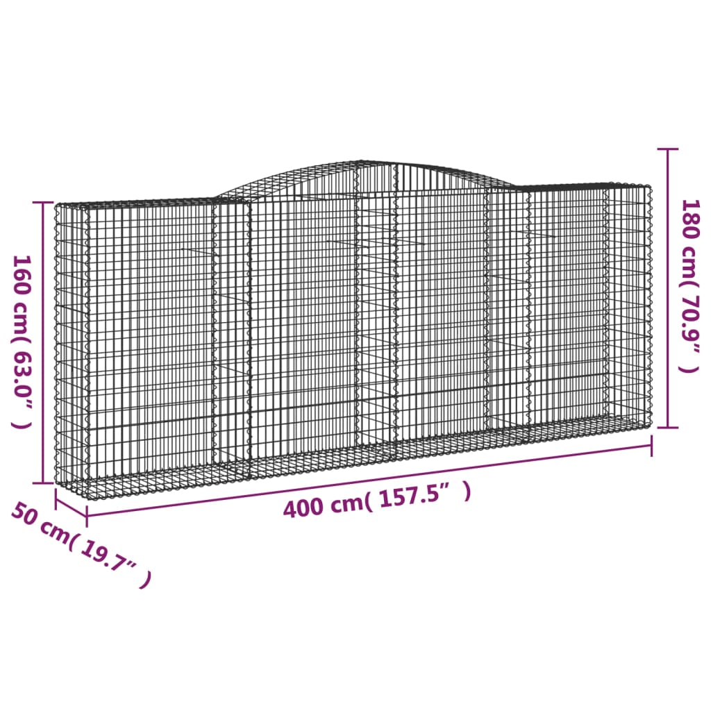 Gabione mit Hochbogen 400x50x160/180 cm Verzinktes Eisen - Pazzar.ch