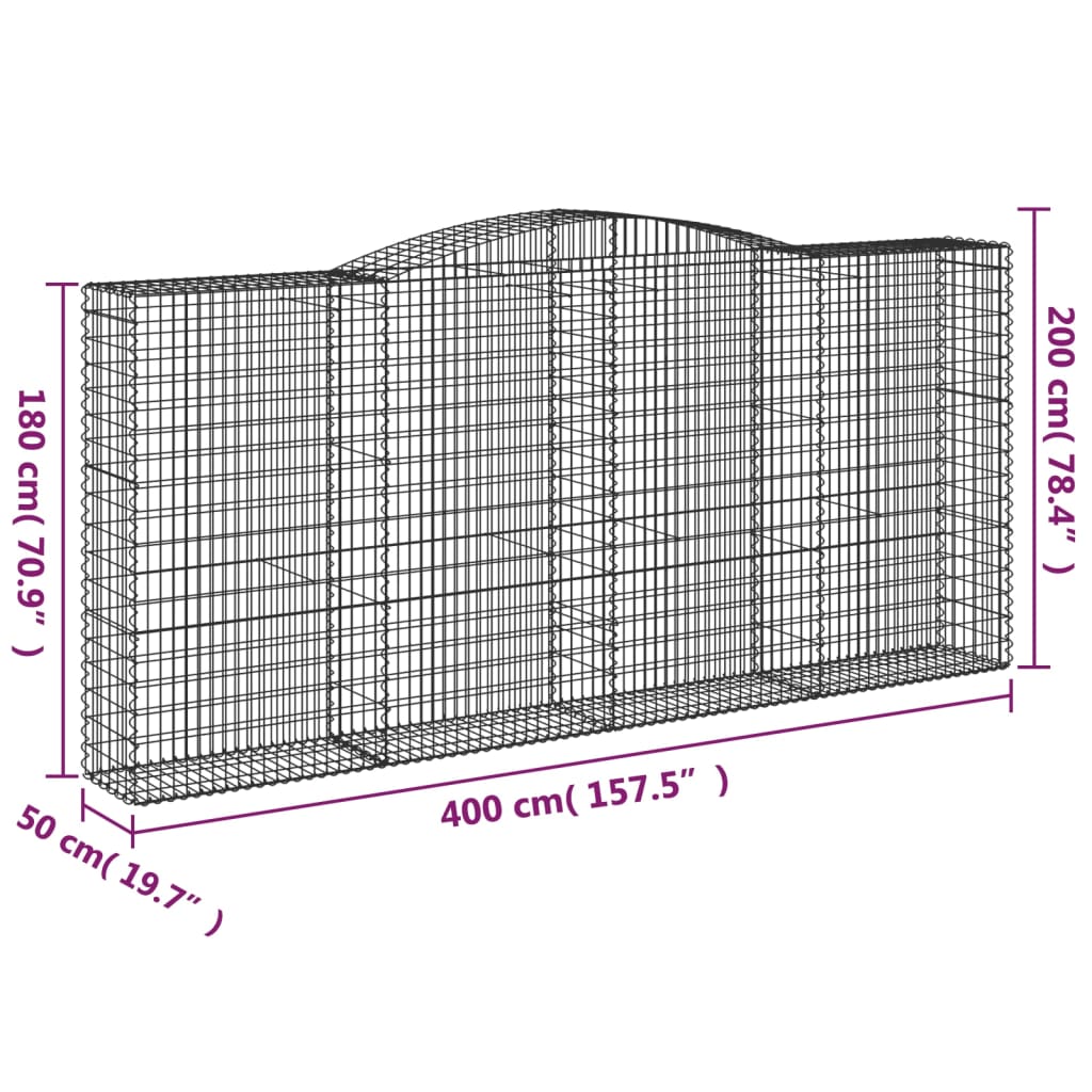 Gabione mit Hochbogen 400x50x180/200 cm Verzinktes Eisen - Pazzar.ch