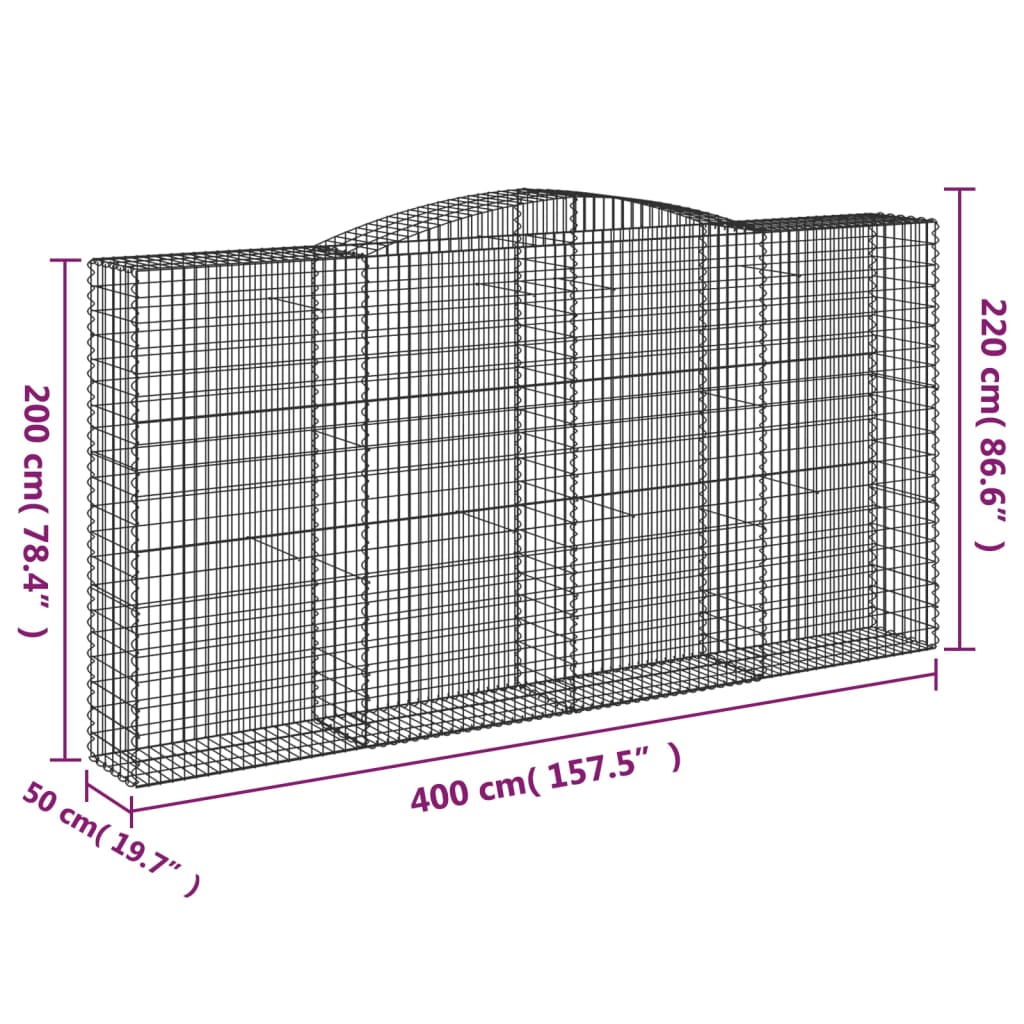 Gabione mit Hochbogen 400x50x200/220 cm Verzinktes Eisen - Pazzar.ch