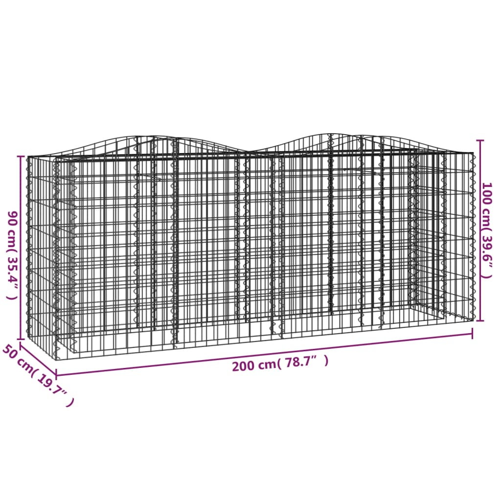 Gabionen-Hochbeet mit Hochbogen 200x50x100 cm Verzinktes Eisen - Pazzar.ch