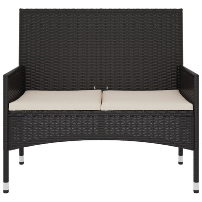 Gartenbank 2-Sitzer mit Kissen Schwarz Poly Rattan - Pazzar.ch