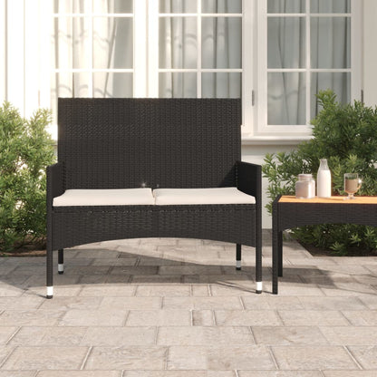 Gartenbank 2-Sitzer mit Kissen Schwarz Poly Rattan - Pazzar.ch